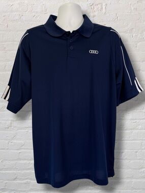 Adidas ClimaLite Audi Polo Shirt Men’s L Navy Performance Golf 3 Stripe Athletic